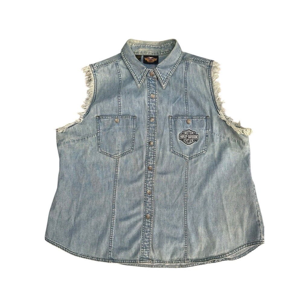 Harley Davidson Lightweight 2W Denim Vest Logo Patch V-Twin Lower